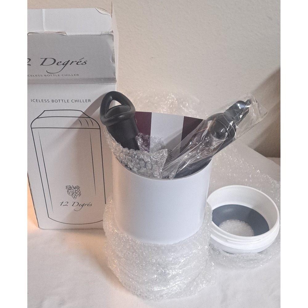 12 Degrés Iceless Bottle Chiller Wine Cooler Vacuum Insulated White Gift Set